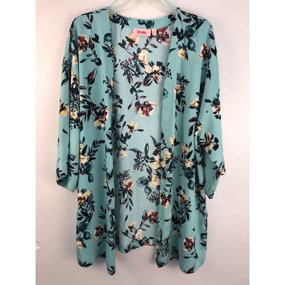 EVRI Floral Kimono Jacket Open Front Size 1X Feminine 3/4 Sleeves - Picture 2 of 9